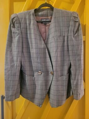 Vintage Stirling Cooper Gray Windowpane Double-Button Women's Blazer
